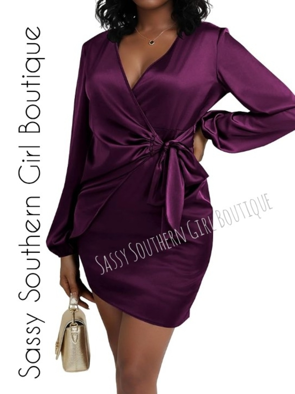 🆕⭐Plum Satin Wrap Mini Dress